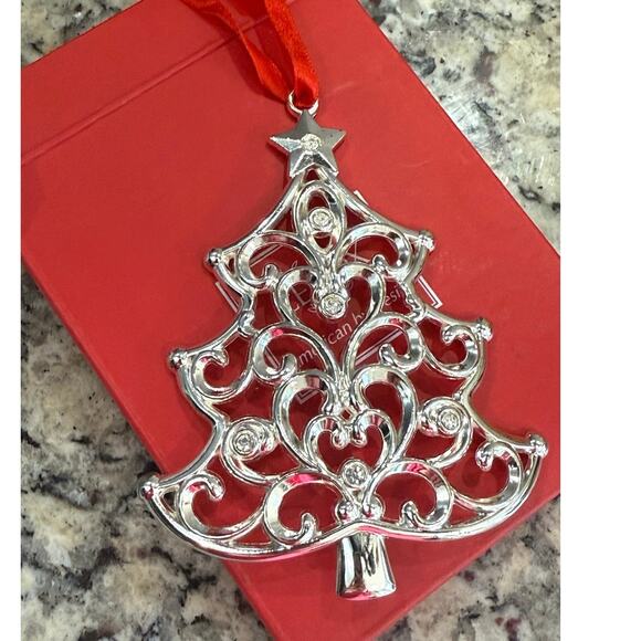 VTG Lenox Sparkle & Scroll Silver Plated Crystal Christmas Tree Ornament w/ Box - Picture 10 of 13